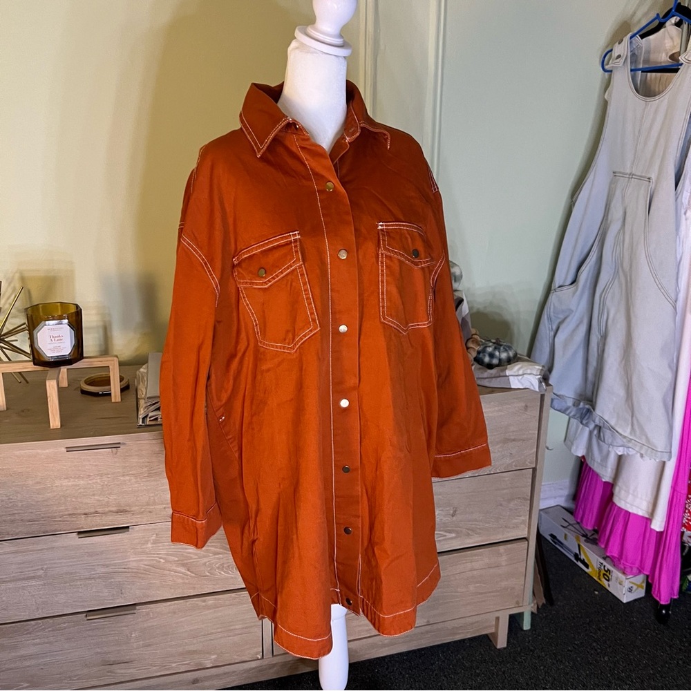 Missguided Rust Orange Midi Mini Button Down Over… - image 2